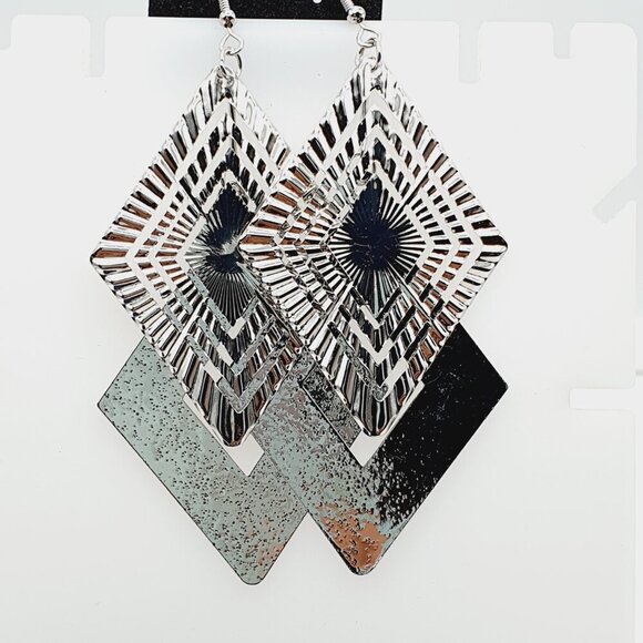 Geometric Silver Statement Earrings, AZFA1159 - Picture 1 of 9